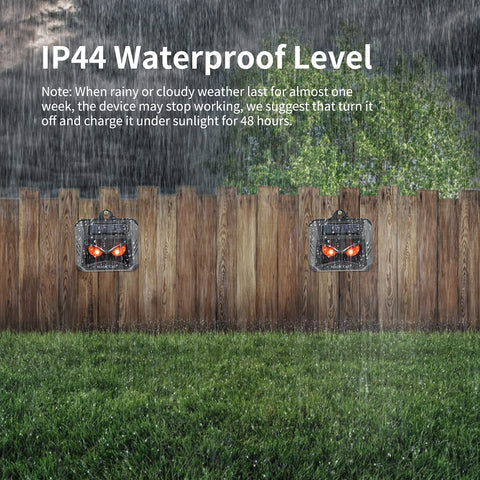 MAGIC CAT solar animal repeller IP44 waterproof design withstands rain and weather.