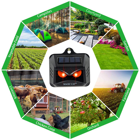 MAGIC CAT solar animal repeller nighttime use keeps animals at bay.