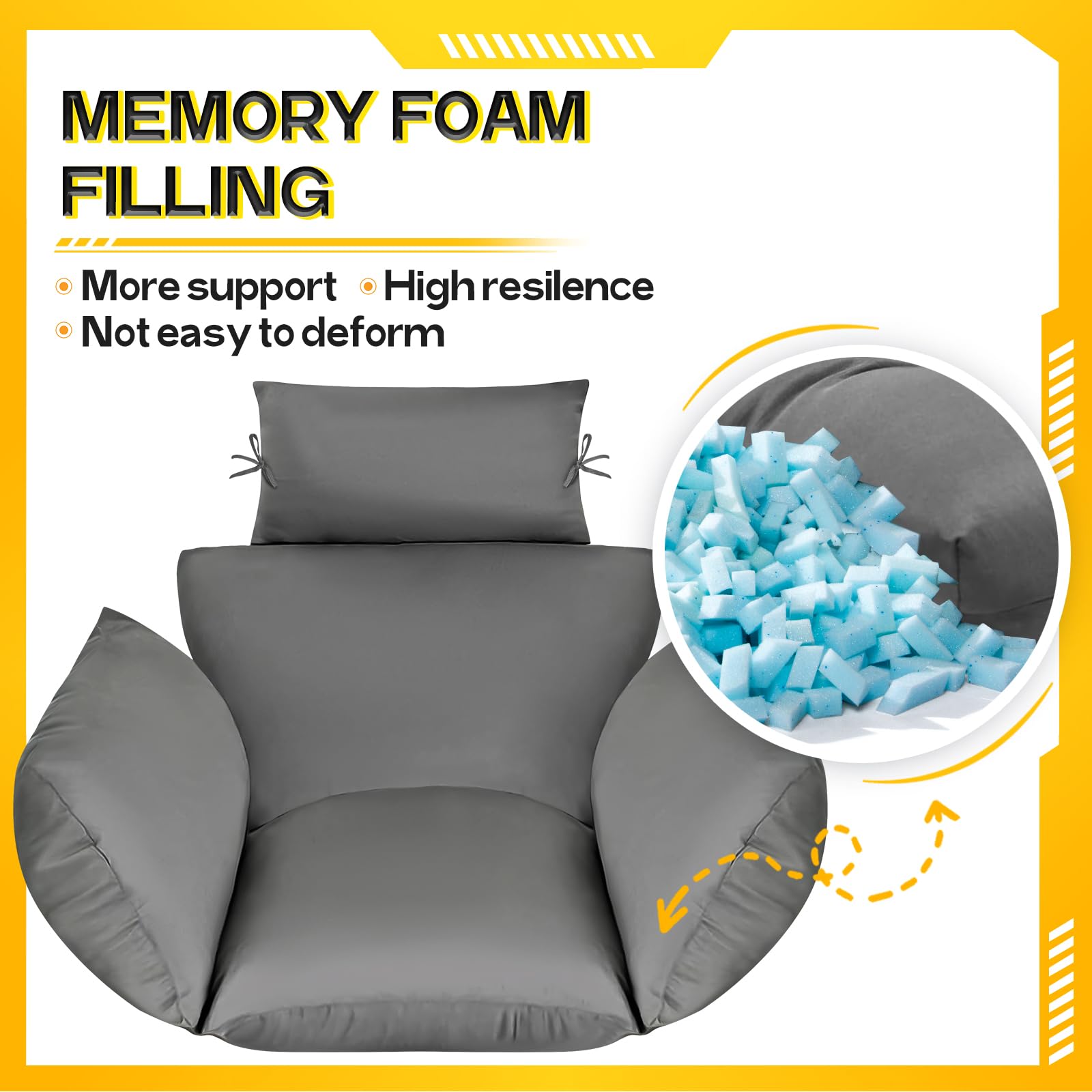 MAGIC ELEPHANT egg chair cushion gray headrest pillow included for neck support
