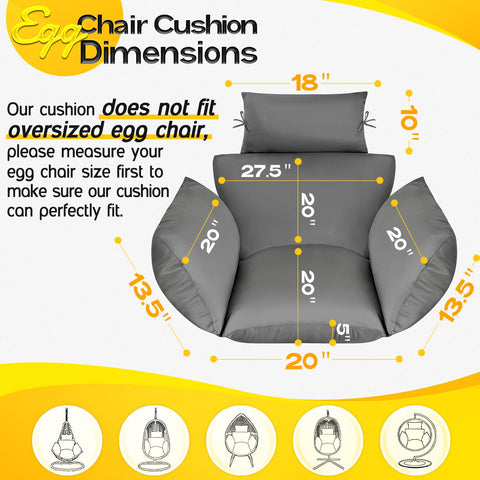 MAGIC ELEPHANT egg chair cushion gray side view shows plush support and durable fabric