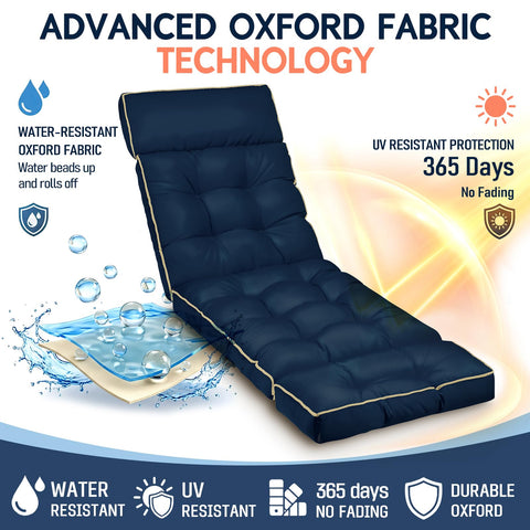 Large 74x22 inch cushion fits various chaise loungers for outdoor style.