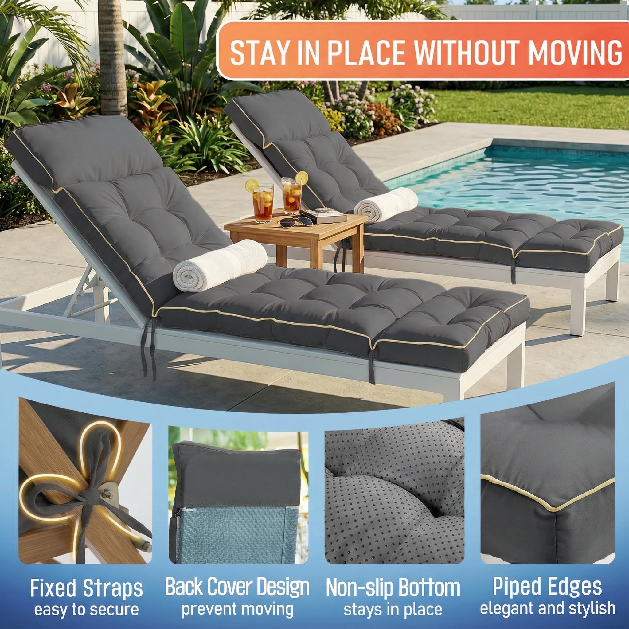 Magic Elephant 74x22x4 inch cushion fits various chaise lounges elegantly