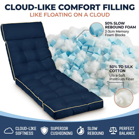 Durable Oxford fabric resists light rain on MAGIC ELEPHANT chaise cushion.