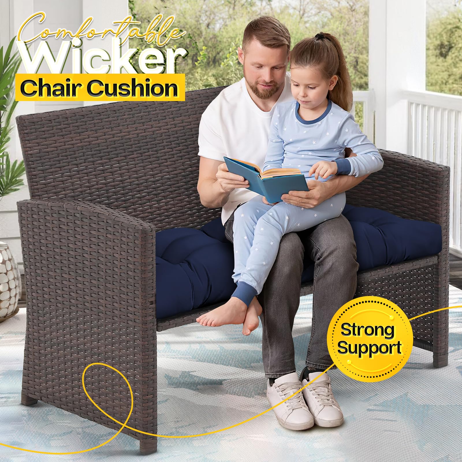 Magic Elephant generous 4 inch cushion height supports conversations and meals outside.
