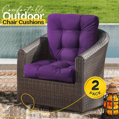 Magic Elephant purple outdoor cushions brighten a deck with cozy support.