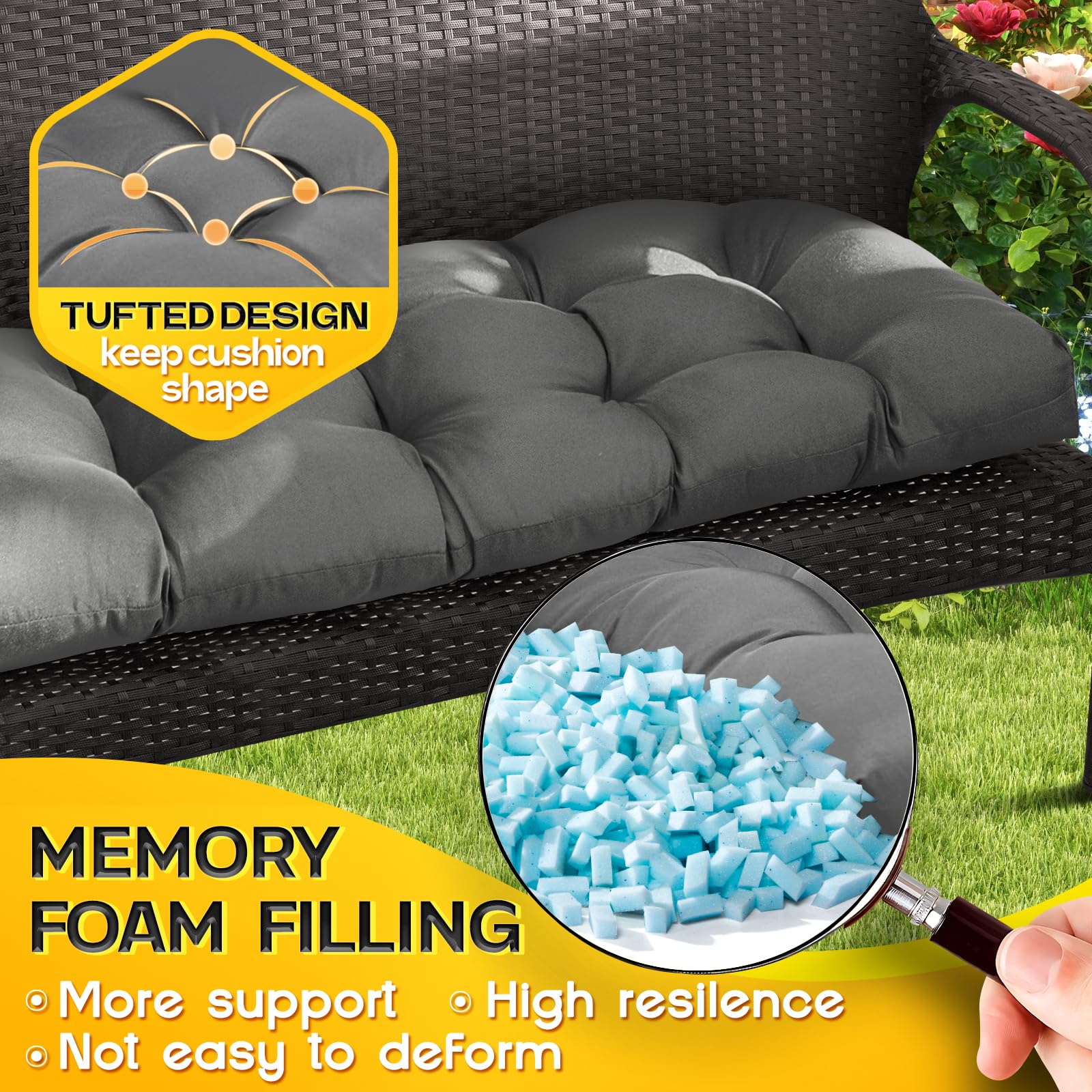 Magic Elephant water-repellent fabric outdoor cushion resists light rain while staying soft.