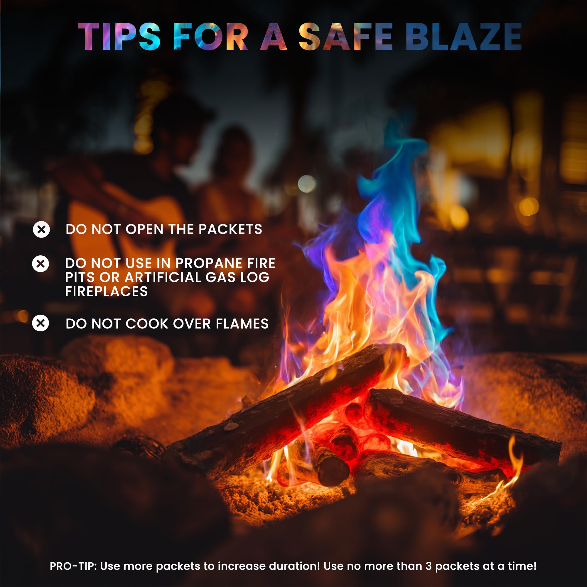 Magical Flames 25-pack delivers continuous color bursts as the fire evolves.