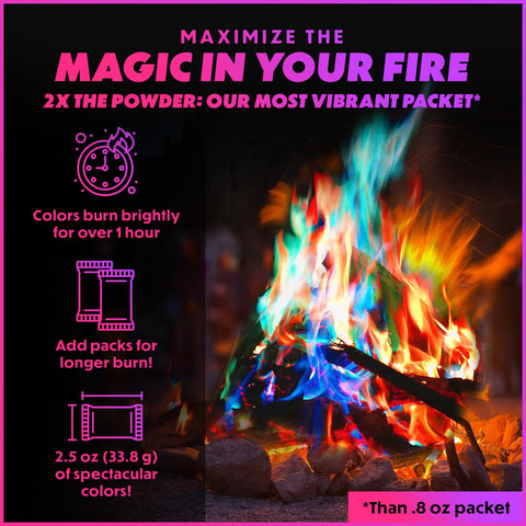 Magical Flames color packets for fire pits create eye-catching evening flames.