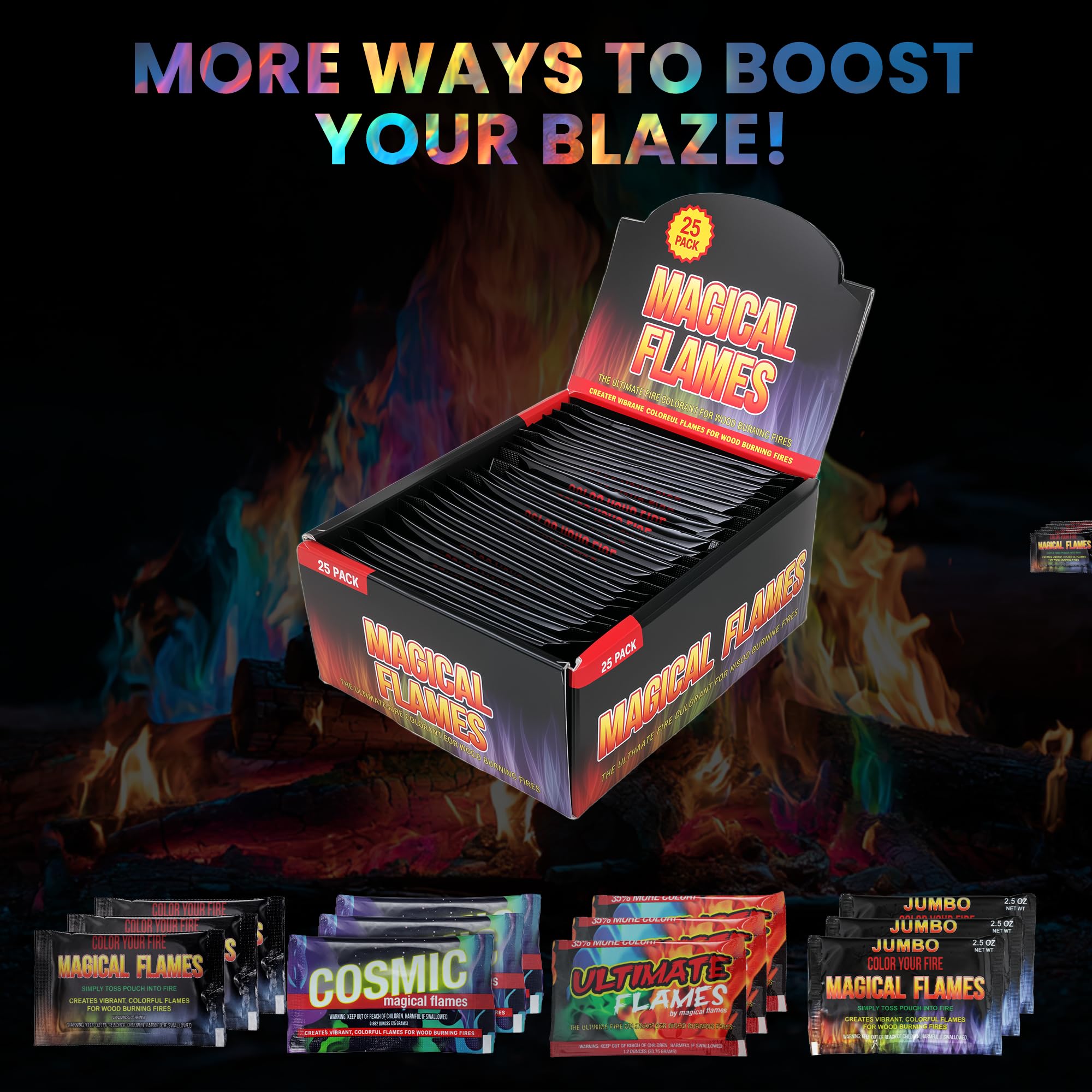 Magical Flames makes family nights memorable with color effects for all ages.