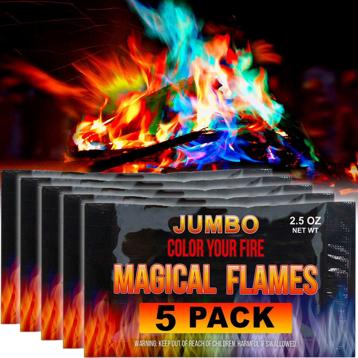 Magical Flames fire color packets illuminate campfires with vibrant dancing colors.
