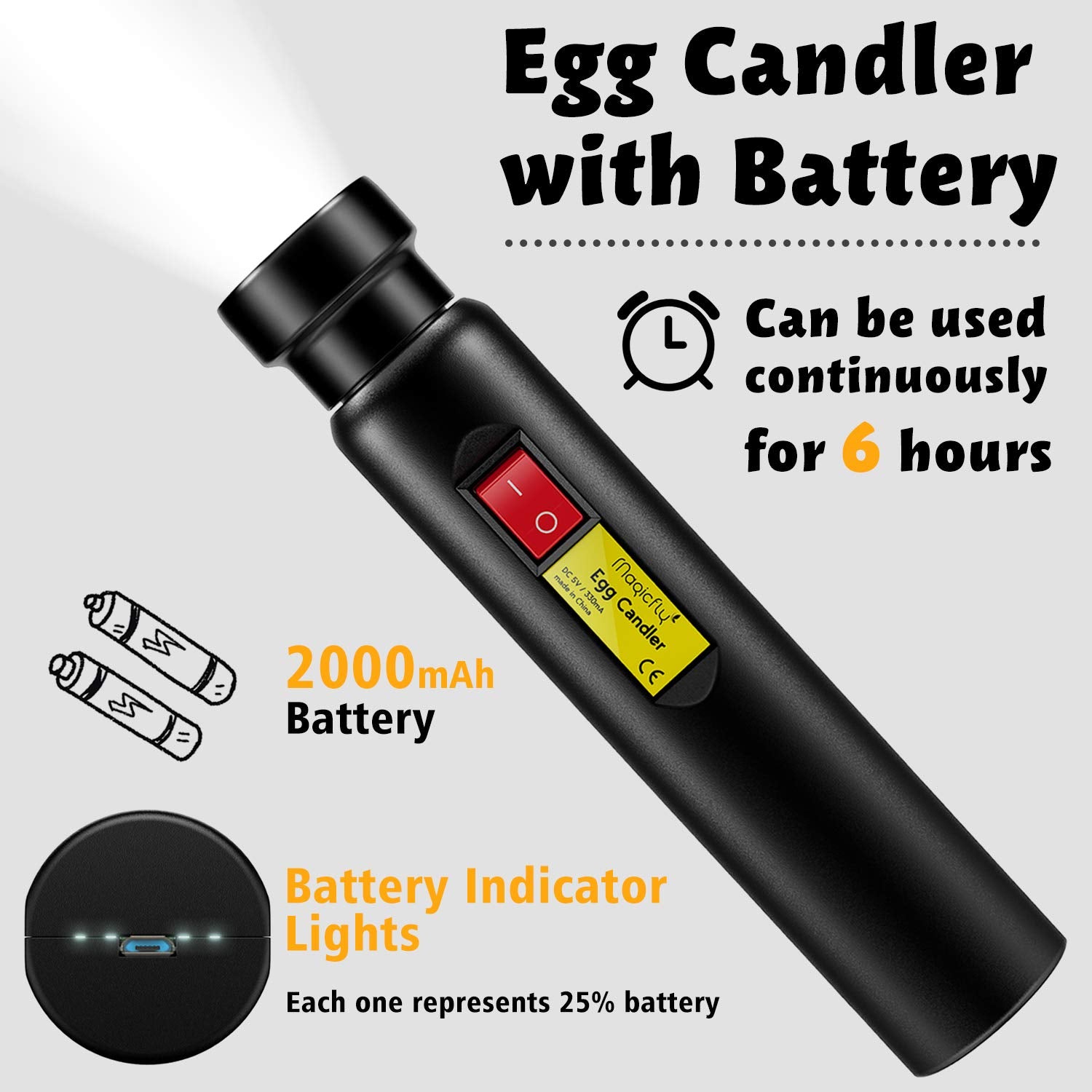 Magicfly egg candler cool LED light minimizes heat during candling