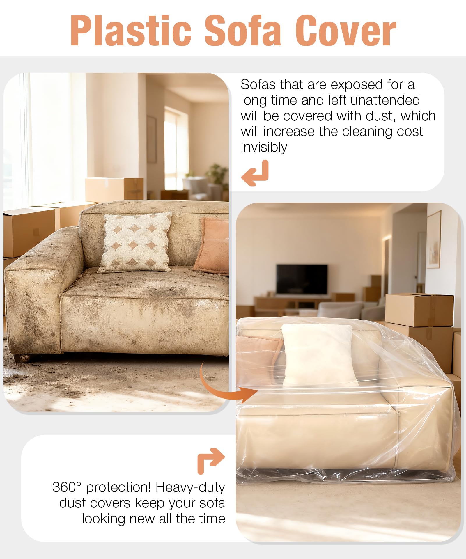 Magicheap extra thick 4Mil sectional cover keeping a corner sofa clean during moves.