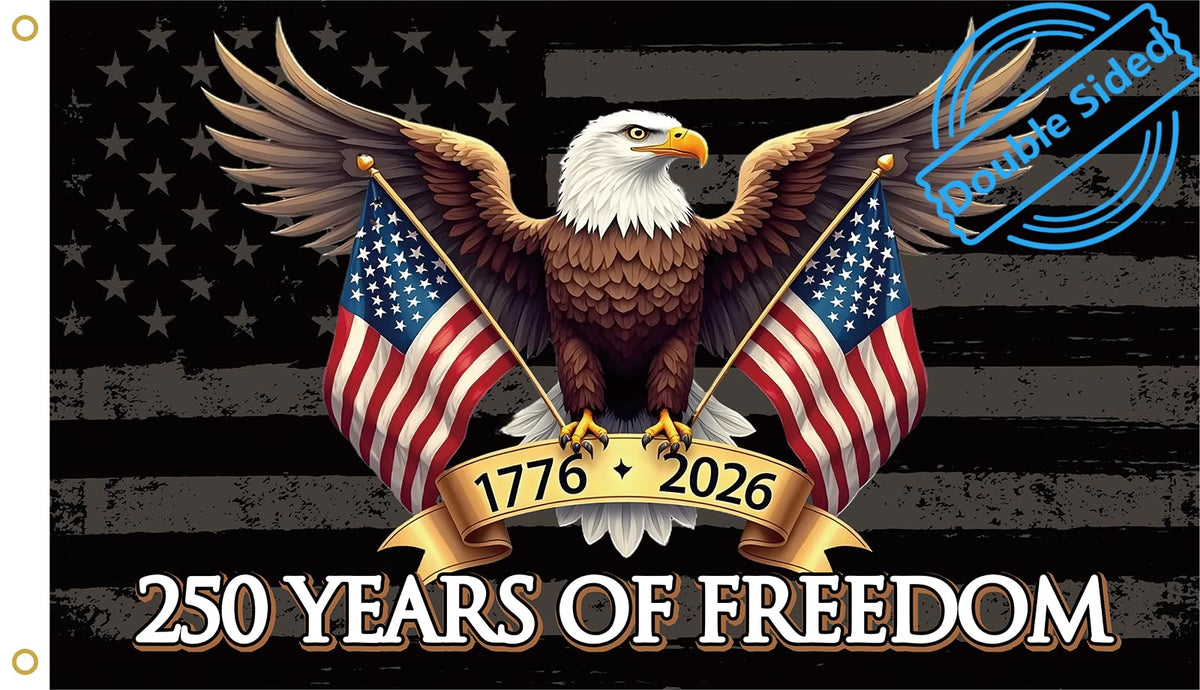 MAGJIUKE 250th Anniversary Flag front view with vibrant patriotic design for outdoor display