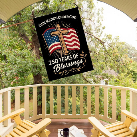 MAGJIUKE patriotic cross and American flag motif enhances curb appeal.