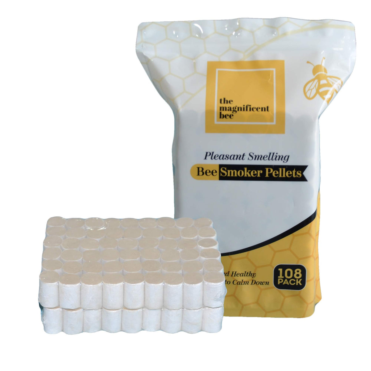 The Magnificent Bee smoker pellets 108-pack for clean burning in beekeeping.