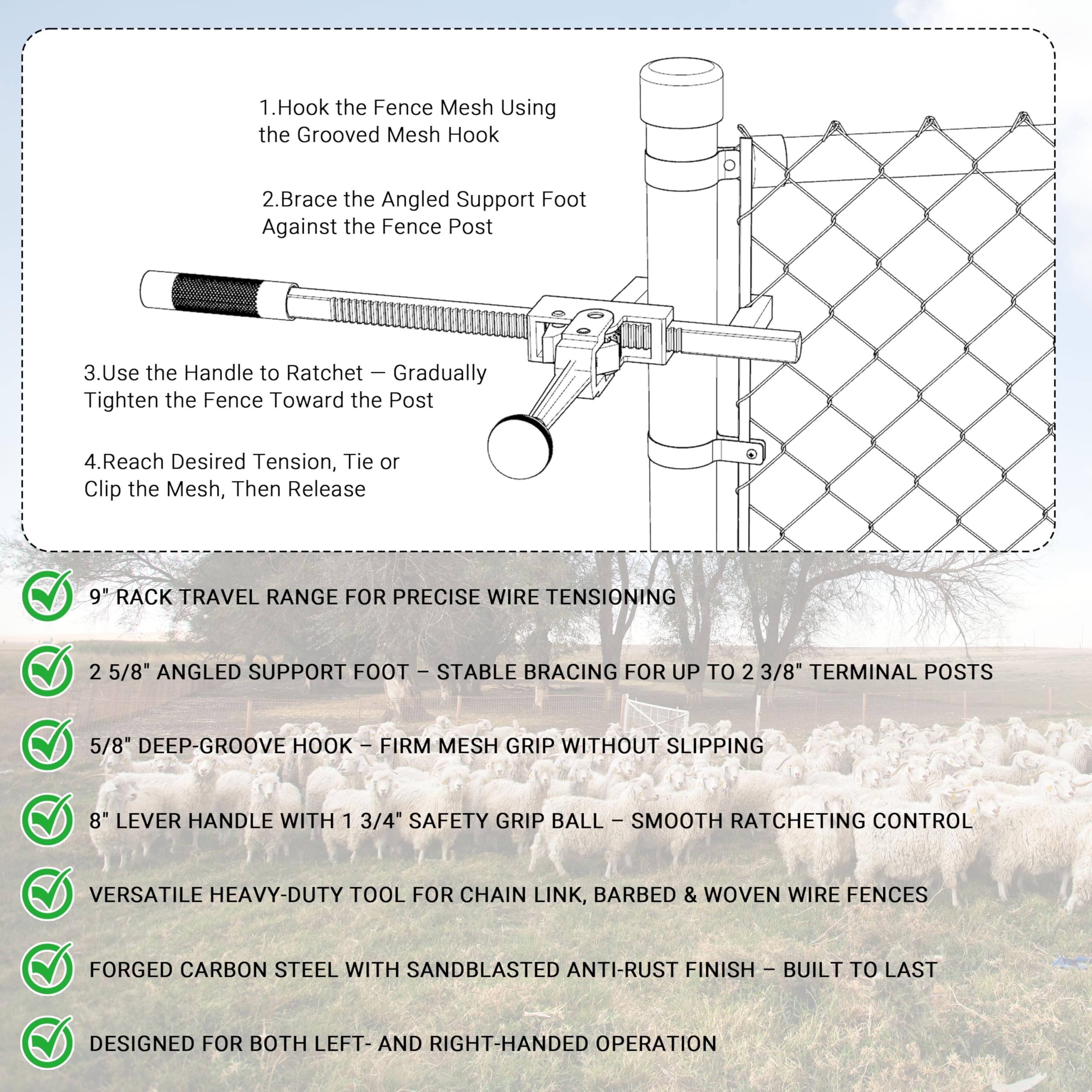 Magoleo deep groove hook grips wire securely during tensioning