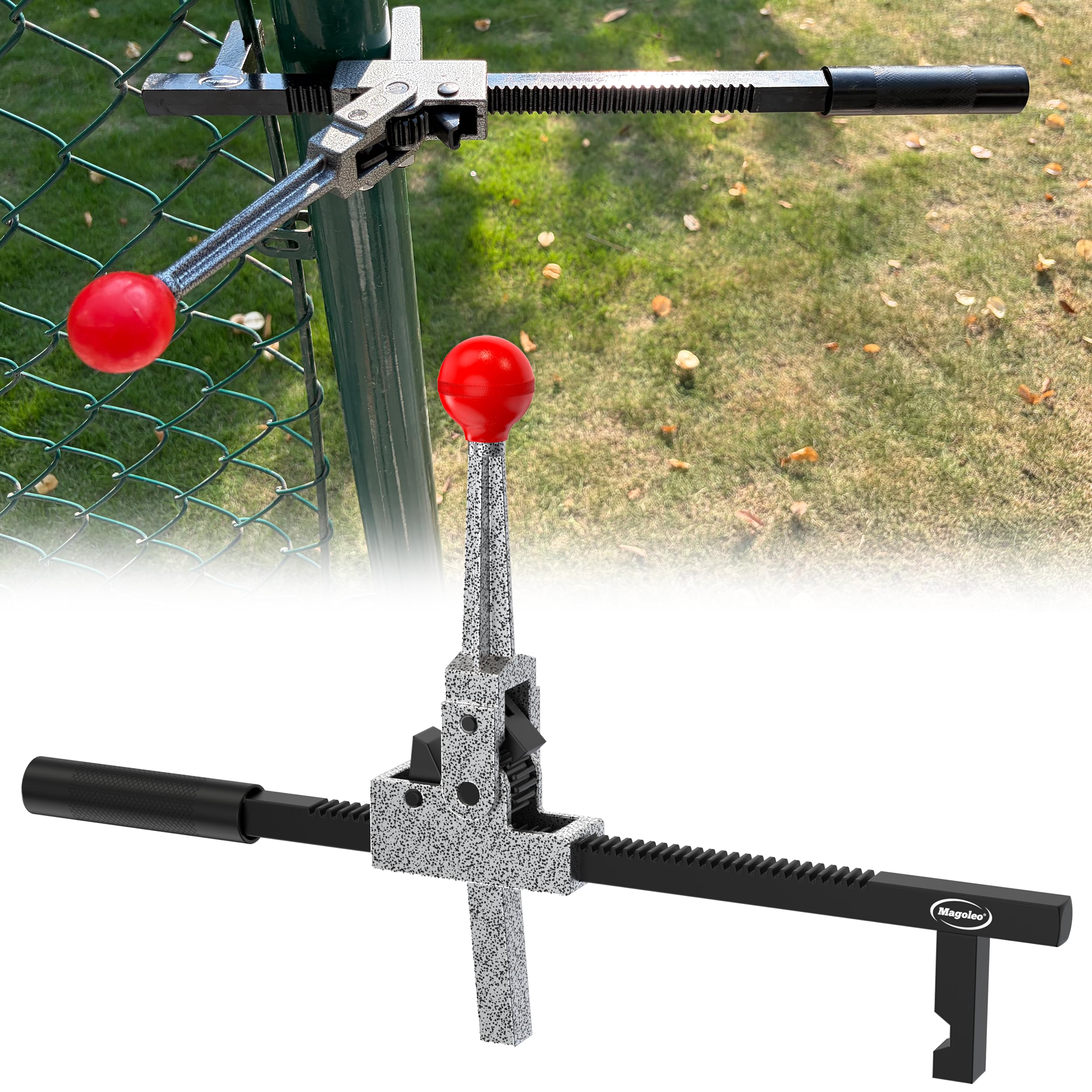 Magoleo fence stretcher with ratchet lever tightens chain link efficiently