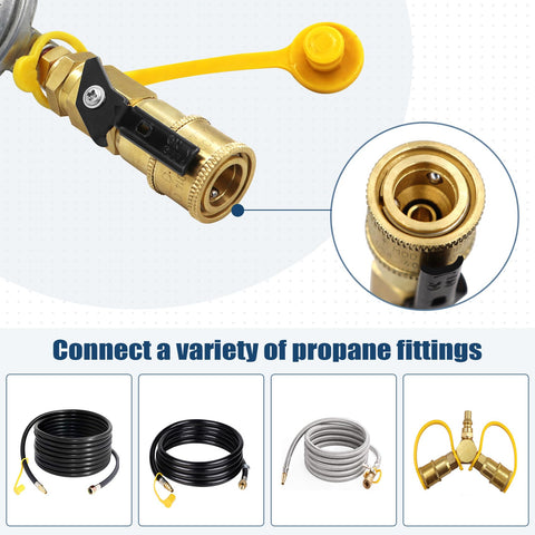Magula RV propane regulator enabling portable heating and cooking outdoors.