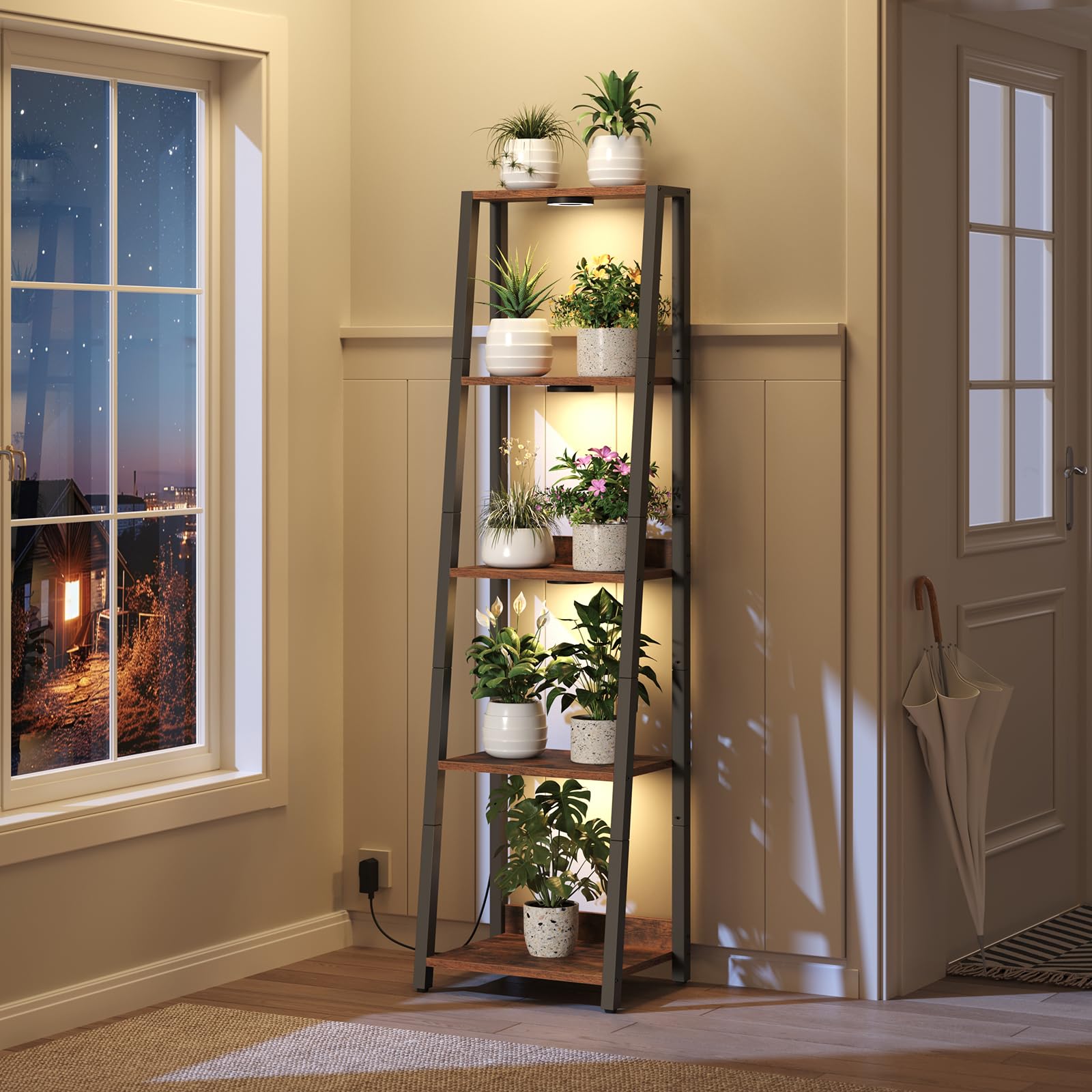 MAHANCRIS plant stand with 5-tier ladder displaying organized indoor greenery for home decor.