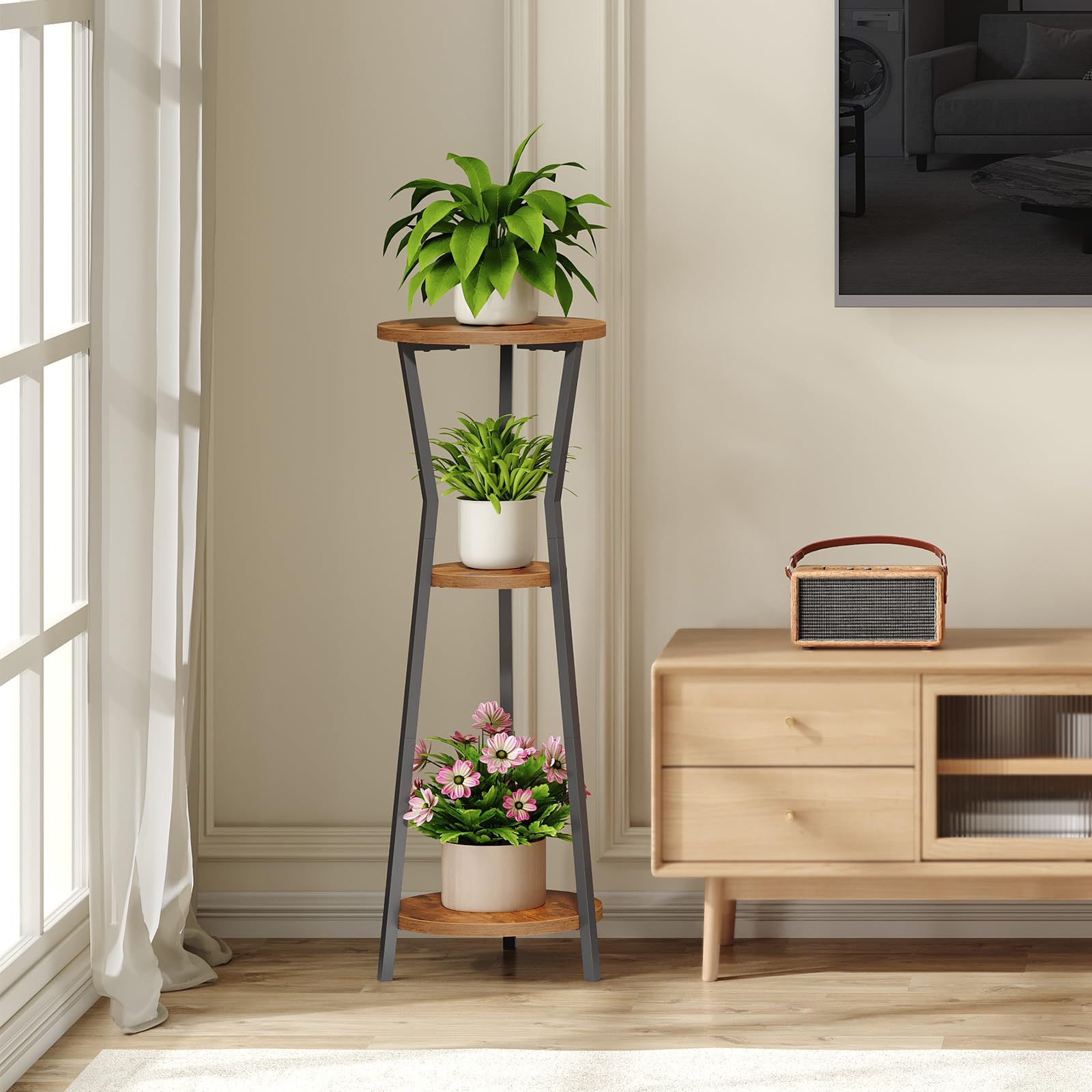 MAHANCRIS easy-assemble indoor plant stand with numbered parts.