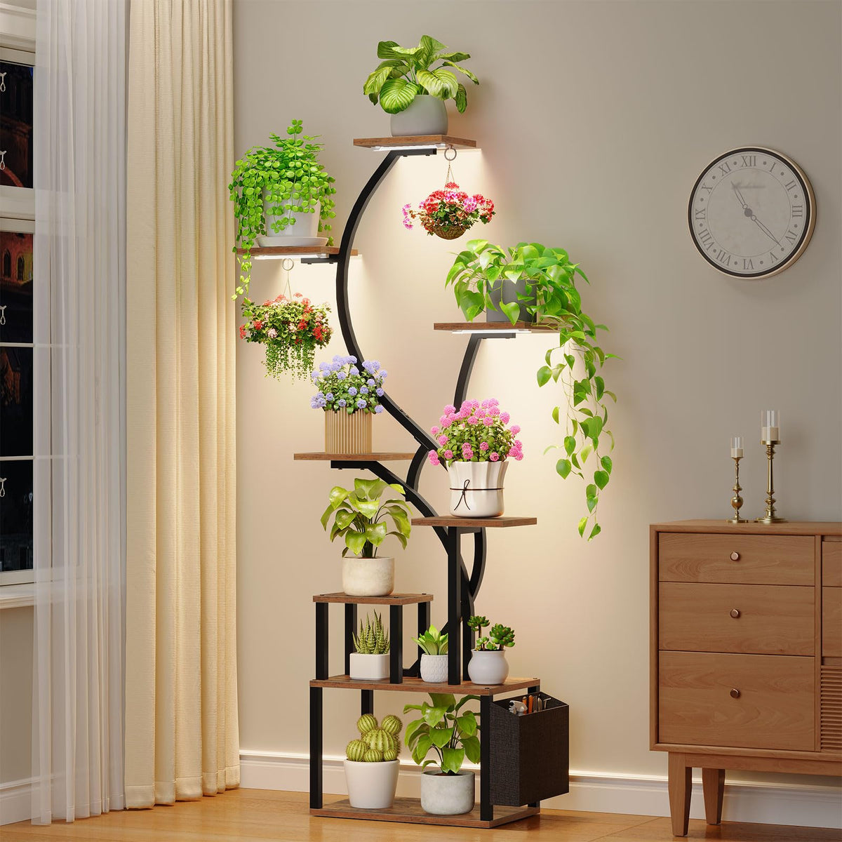 MAHANCRIS plant stand with grow light on 59-inch frame boosts indoor greenery