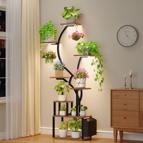 MAHANCRIS plant stand with grow light on 59-inch frame boosts indoor greenery