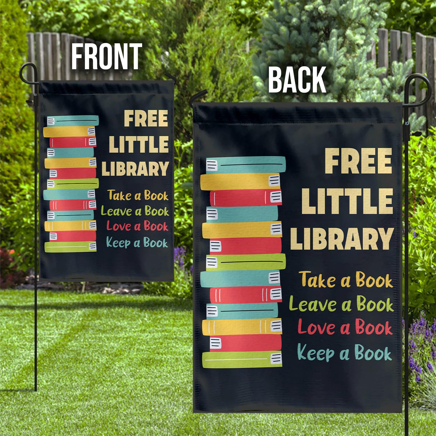Maianey reading lovers flag adds bookish charm to outdoors.