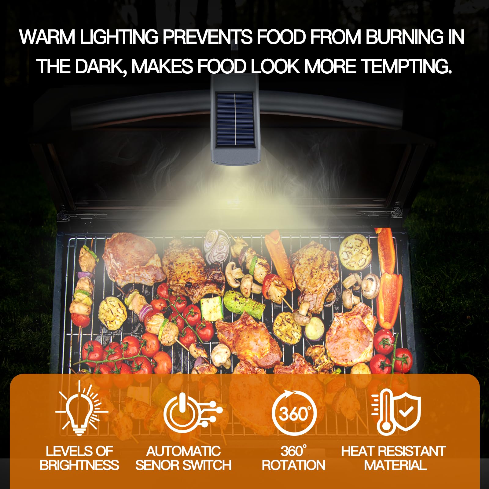 MaiMaiYa solar and USB-C grill light charging in daylight for night grilling