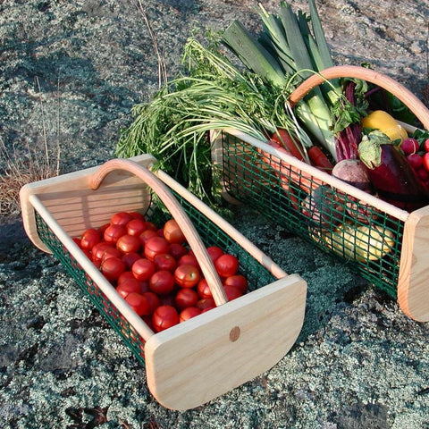 Maine Garden Hod Basket doubles as a magazine holder for rustic storage