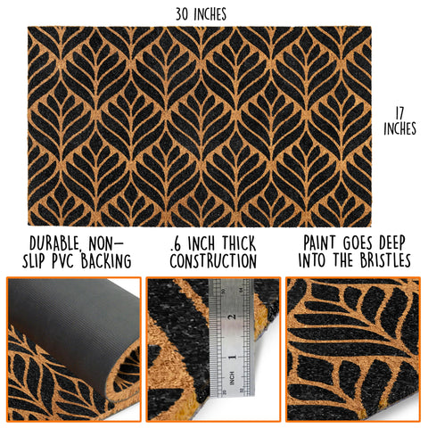 MAINEVENT art-deco welcome mat adds geometric style to a covered entryway