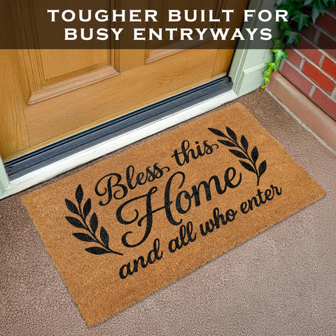 MAINEVENT Bible verse door mat close-up blends faith and style.