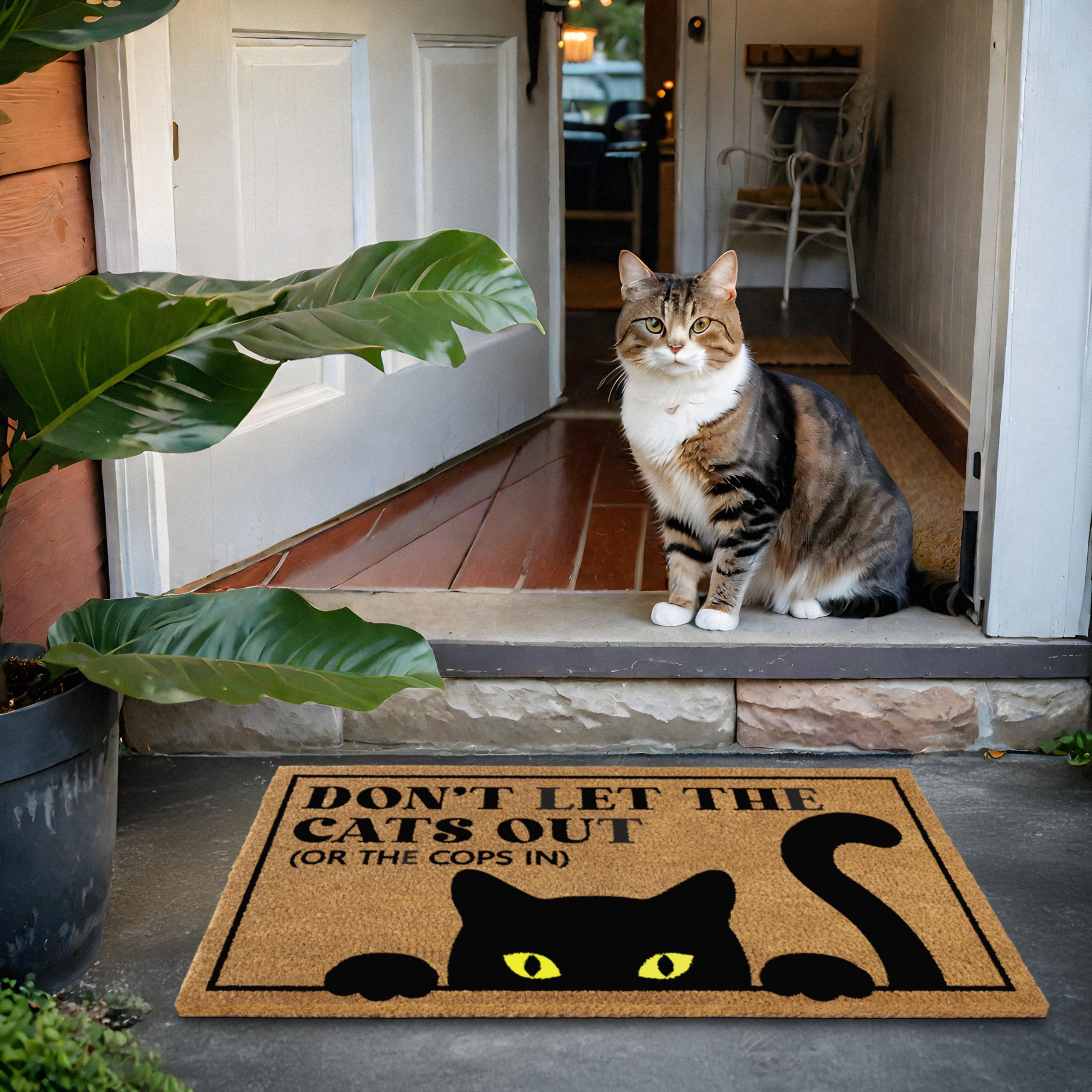 MAINEVENT door mat features bold black cat design for a welcoming front porch.