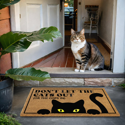 MAINEVENT door mat features bold black cat design for a welcoming front porch.