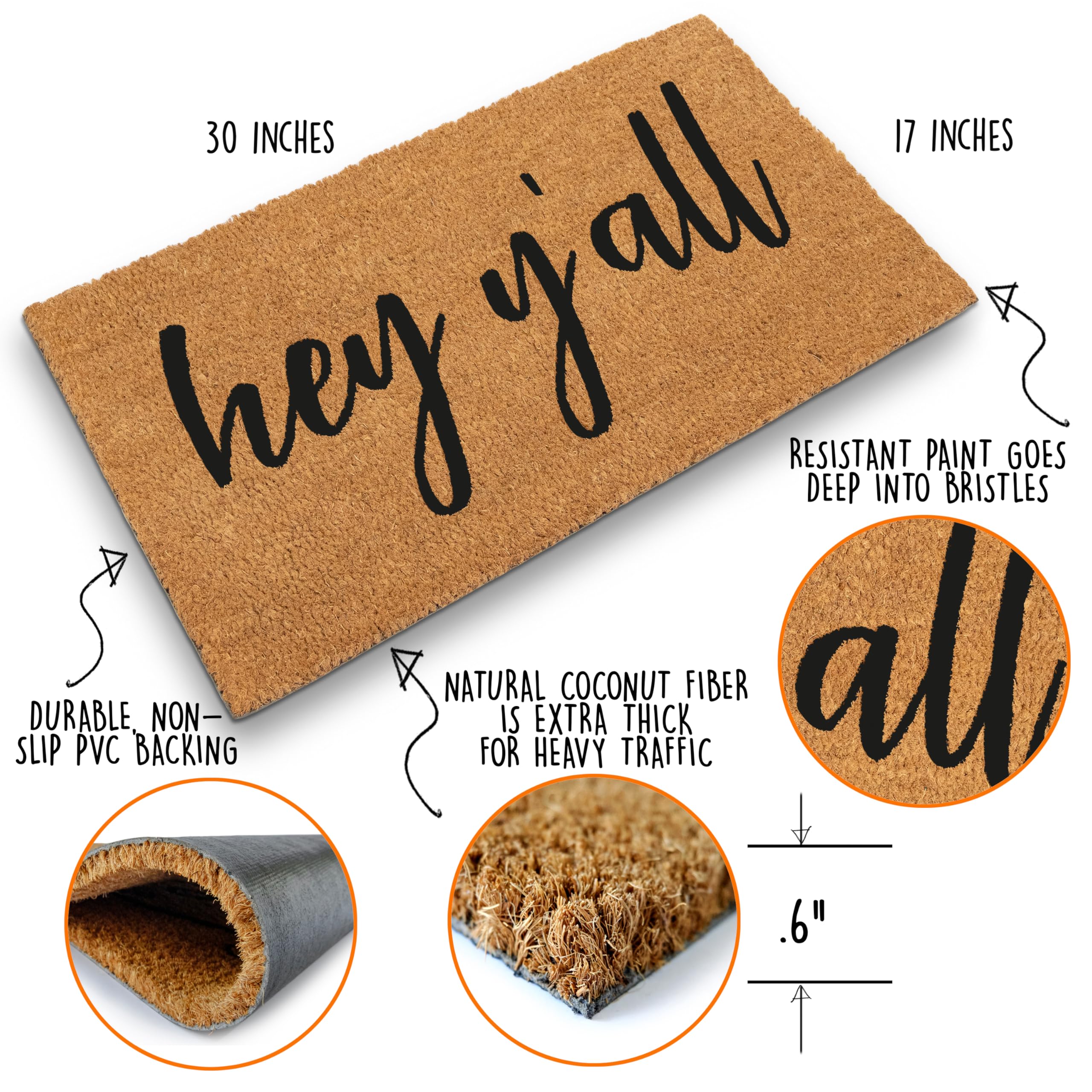 MAINEVENT coir-doormat entrance-welcome-yall with slip-resistant backing for safer doorstep use.