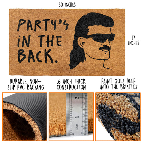 MAINEVENT coir-doormat with non-slip backing shown in outdoor setting.