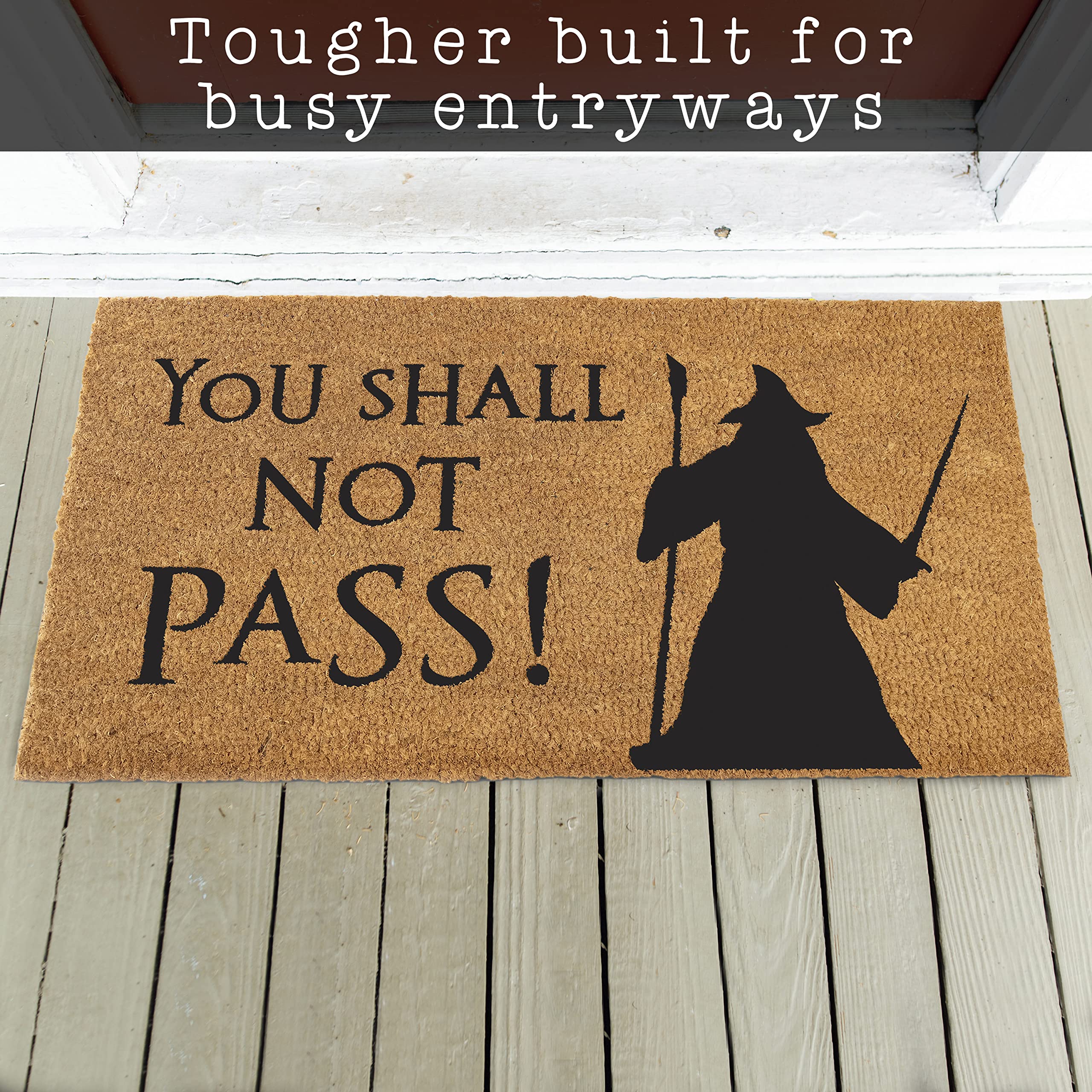 Covered outdoor MAINEVENT mat protects porch while staying stylish