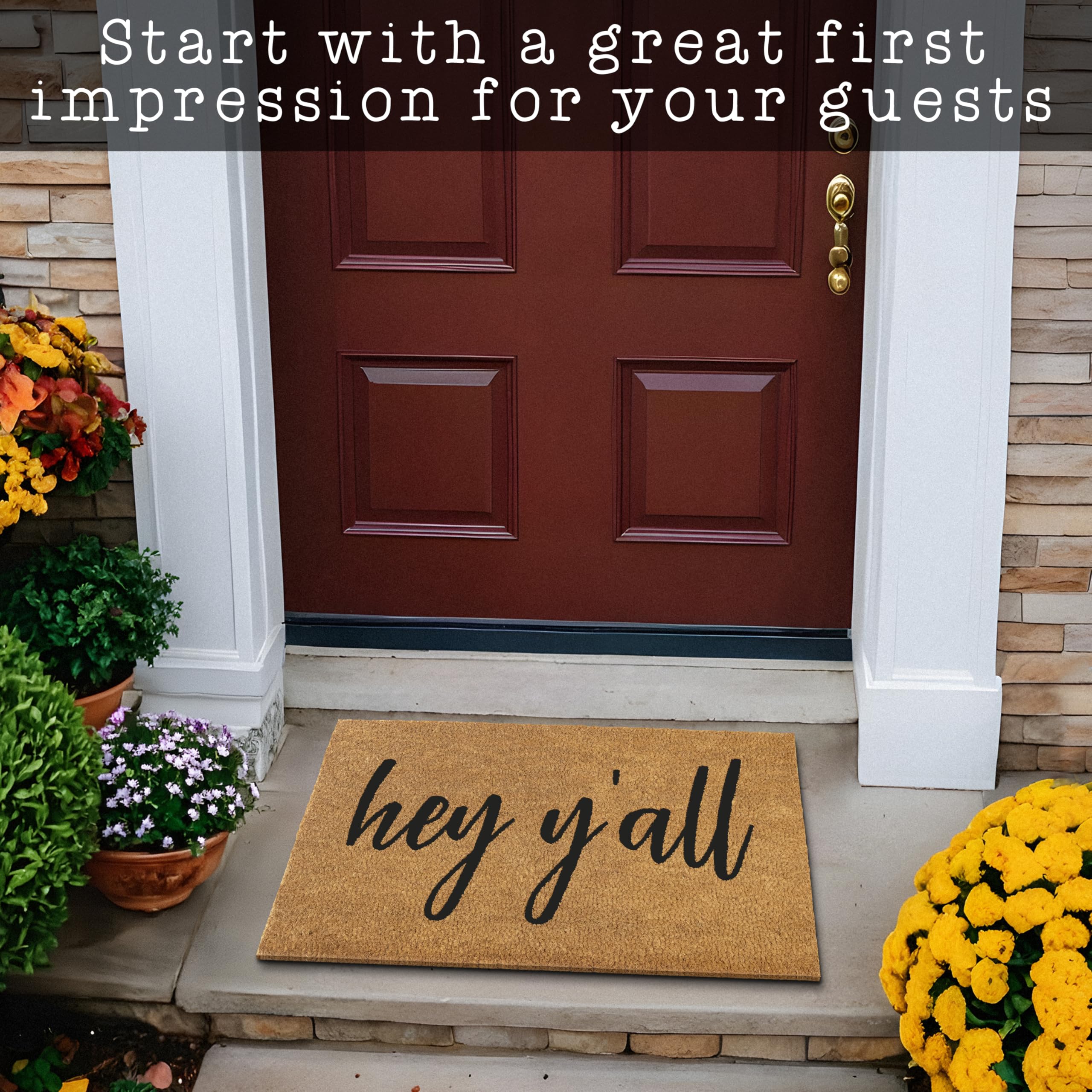 MAINEVENT weather-resistant-welcome-mat keeps its charm in protected outdoor spaces.