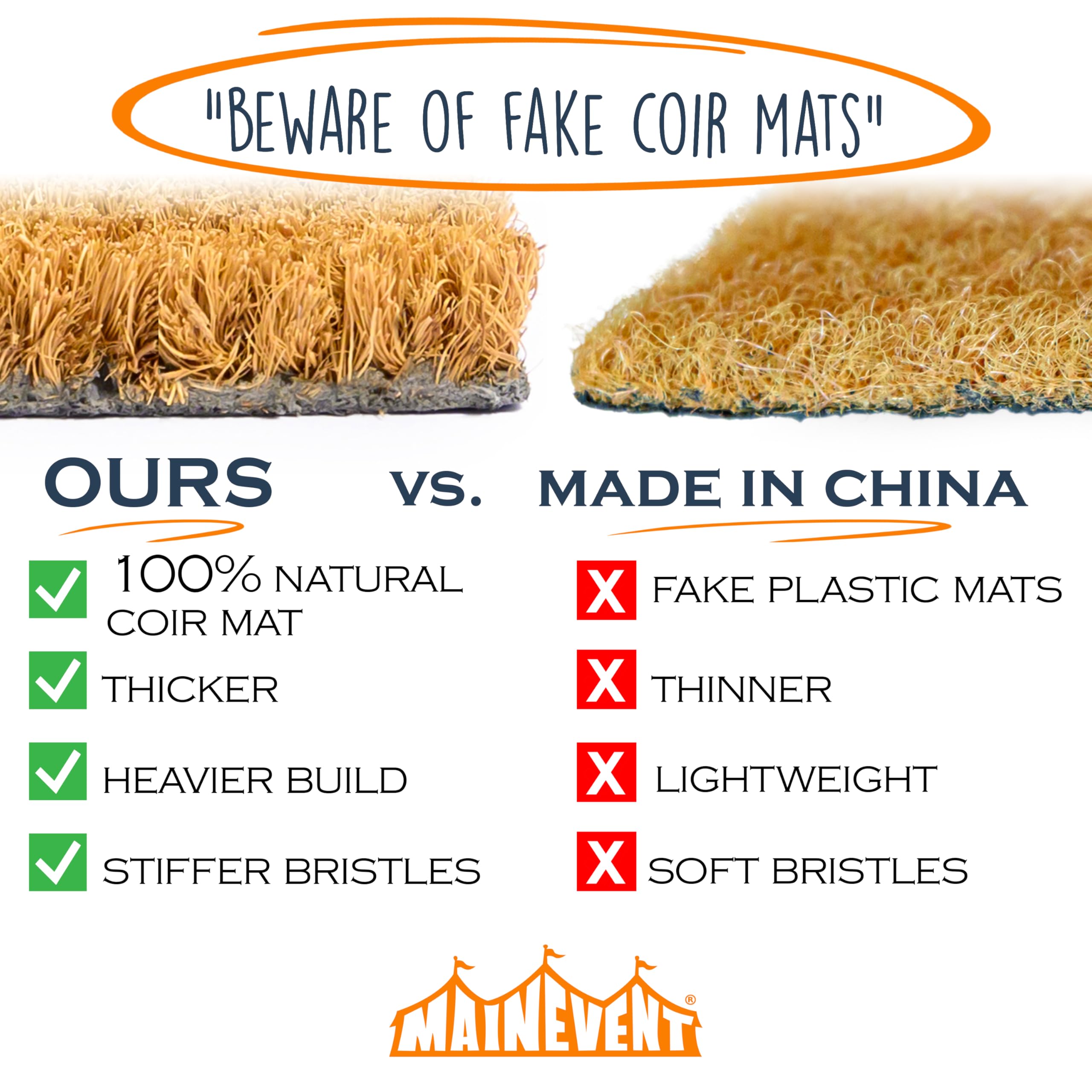MAINEVENT USA-designed coir mat highlighting quality materials