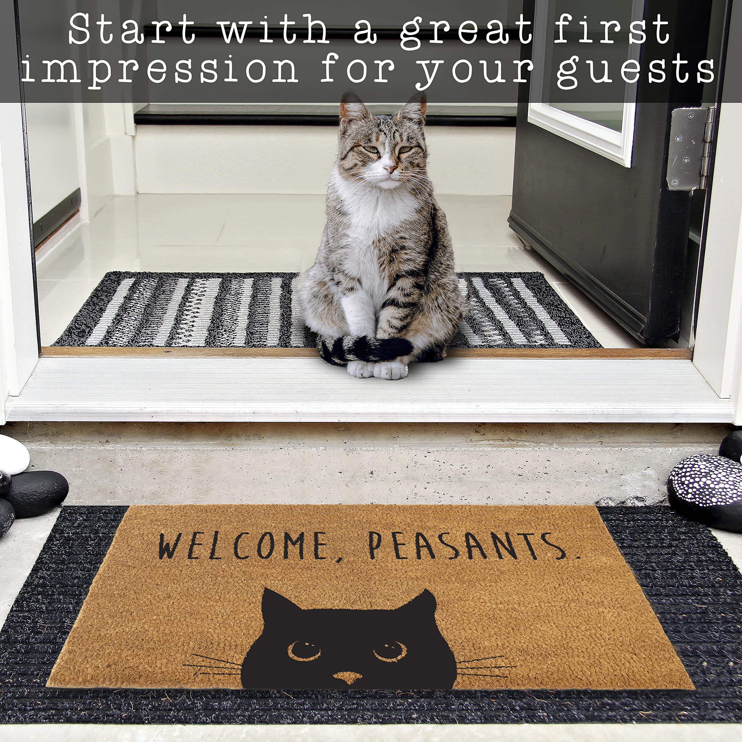 MAINEVENT Designed in the USA label on a cat door mat.