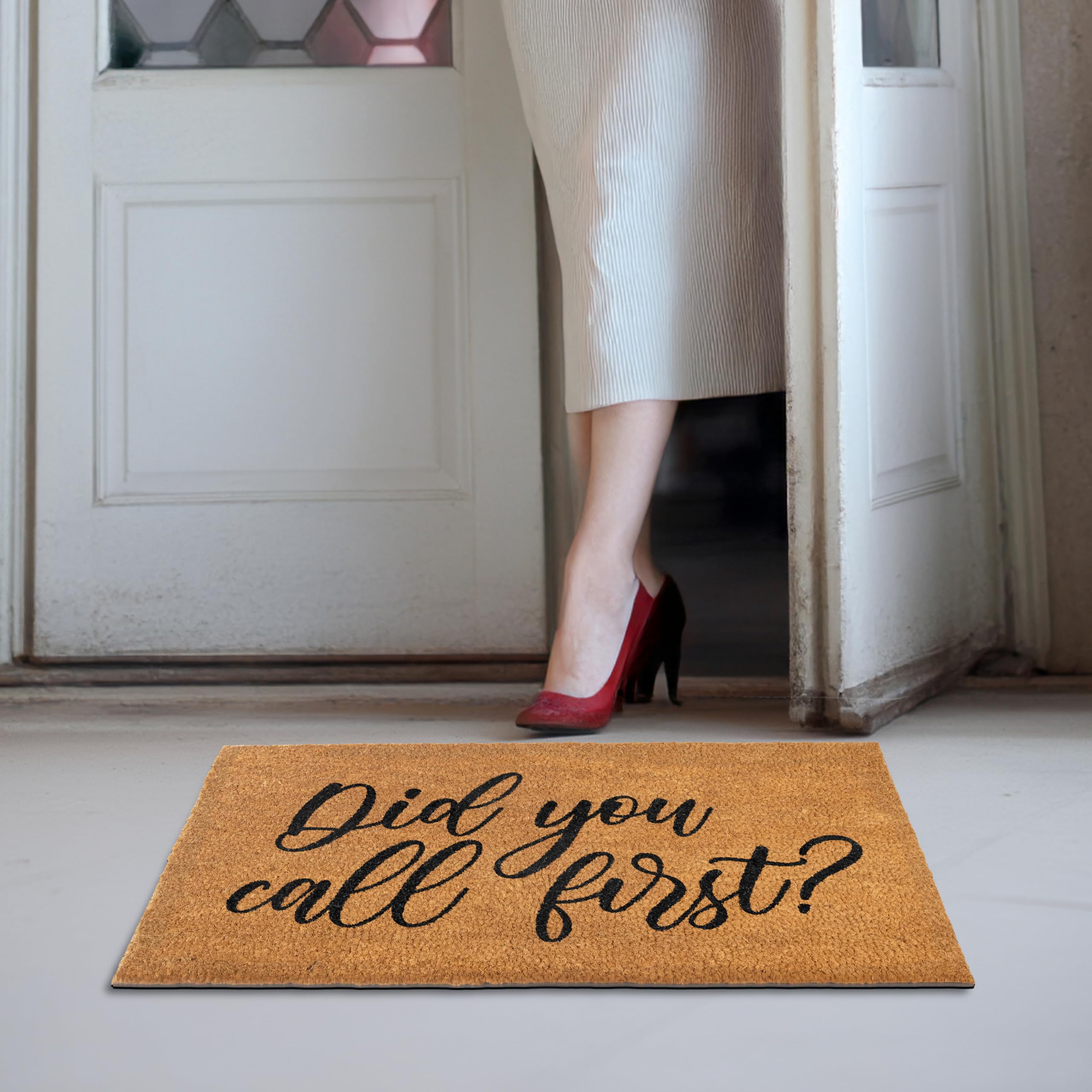 MAINEVENT Did You Call First doormat features coir fiber for year-round porch appeal