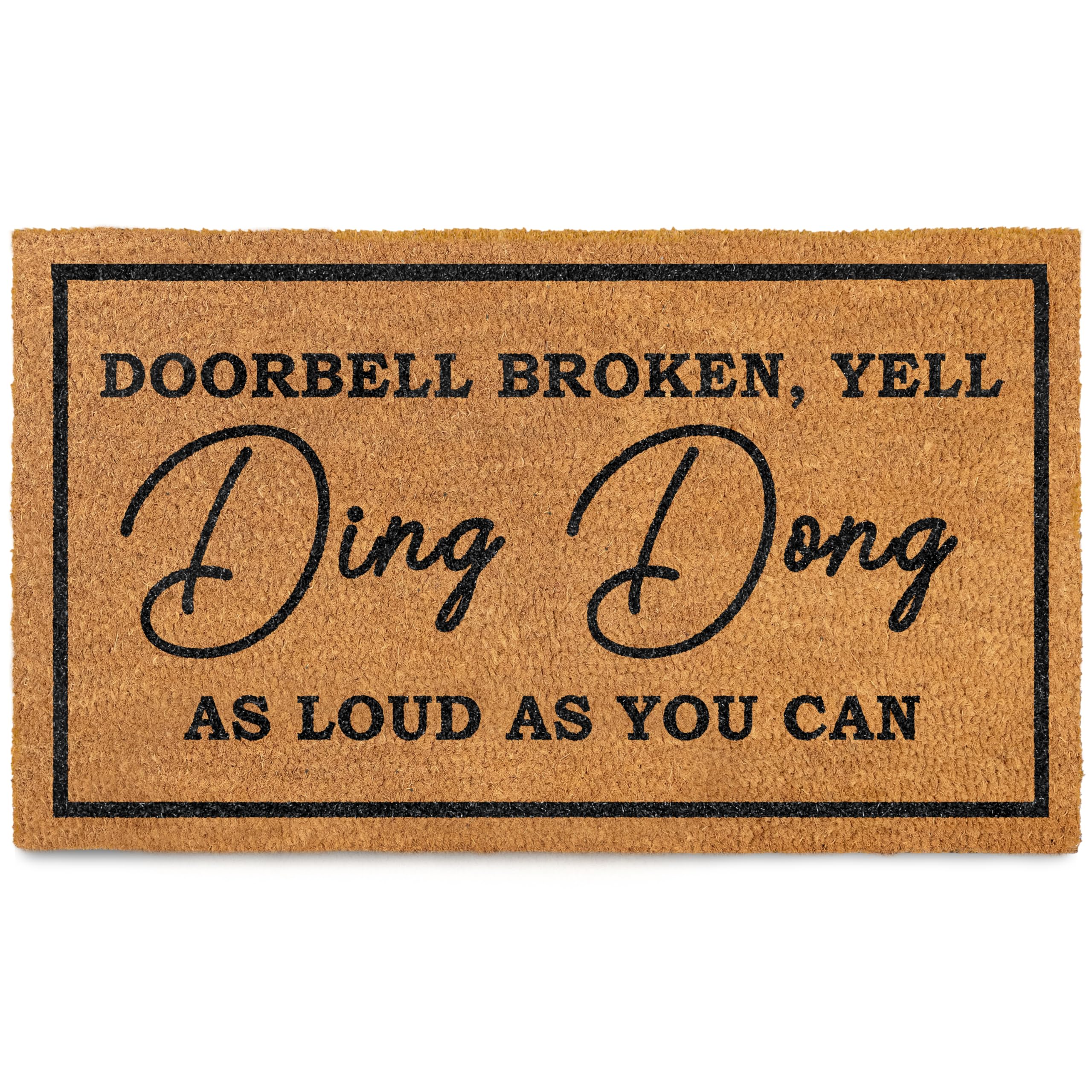MAINEVENT ding dong doorbell doormat greets guests with humor, designed for covered porch durability.