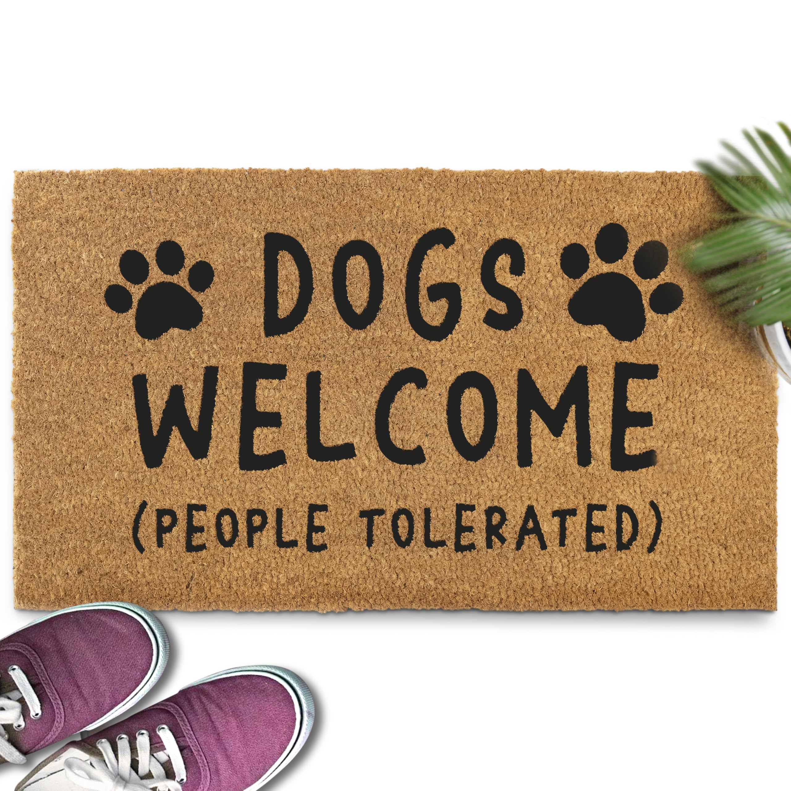 MAINEVENT dogs welcome door mat front view shows durable coir for outdoor use