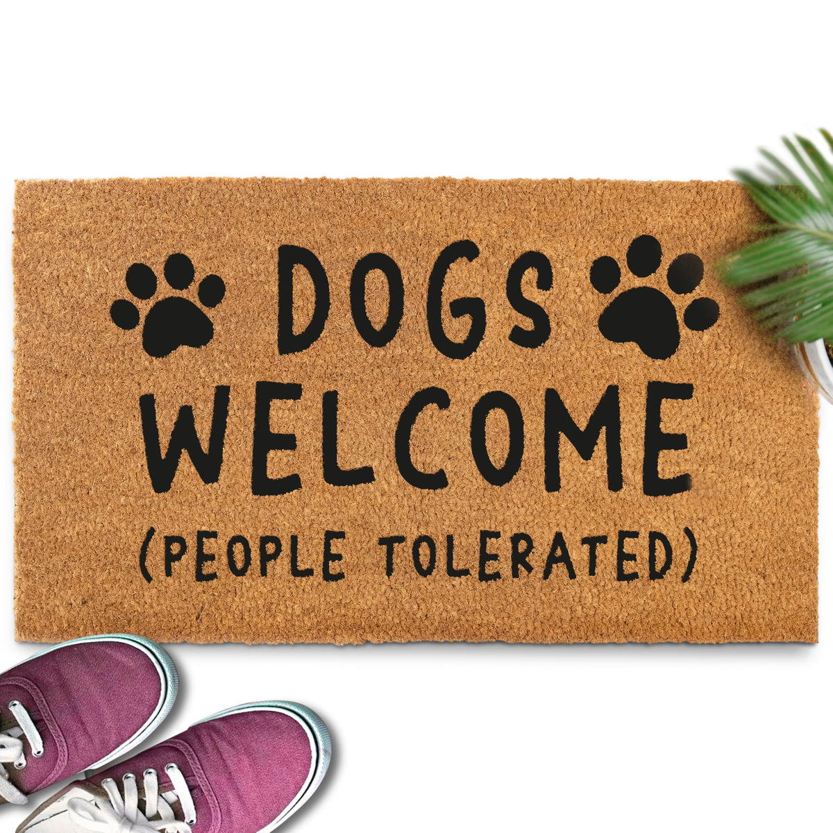 MAINEVENT dogs welcome door mat front view shows durable coir for outdoor use