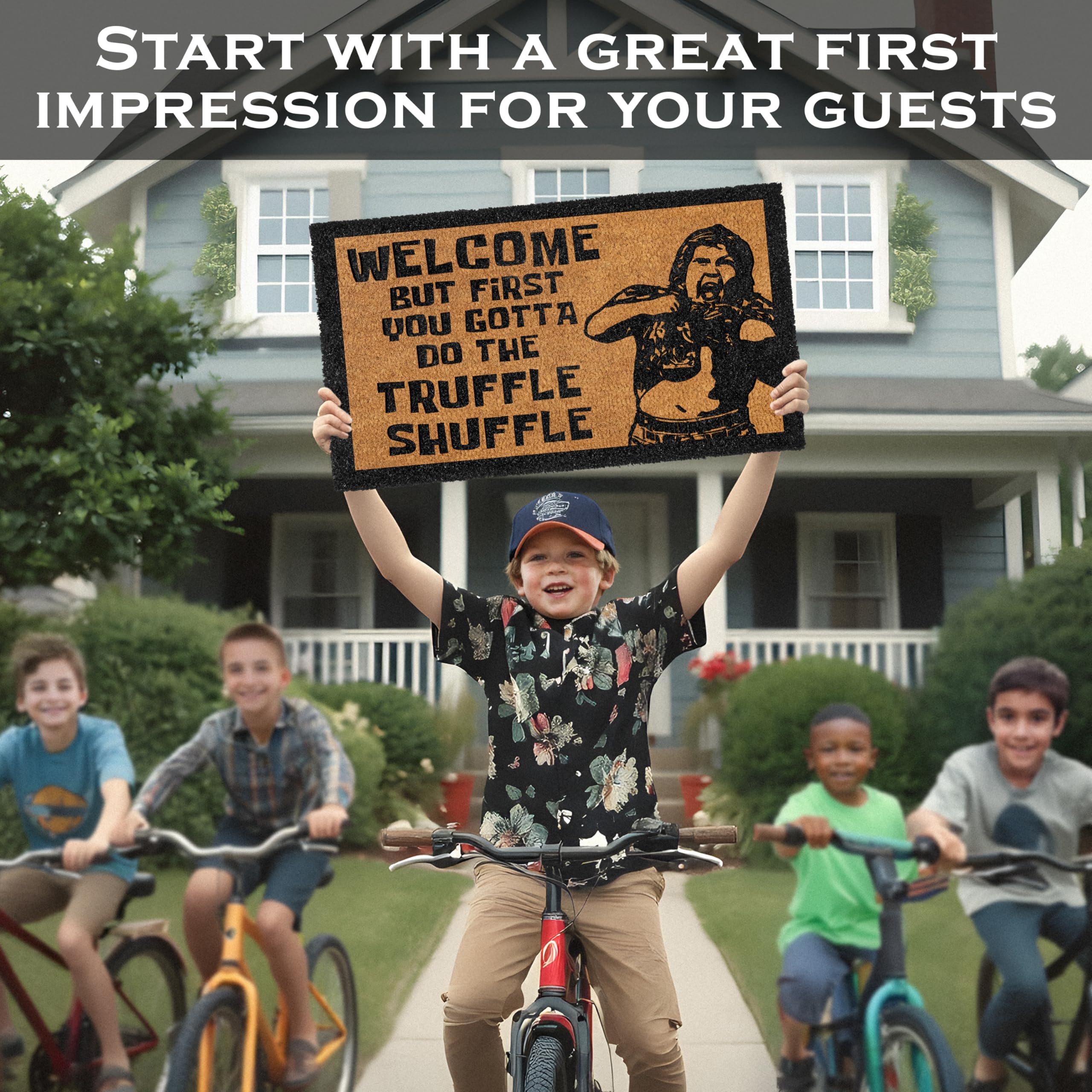MAINEVENT premium, high-traffic door mat supports everyday entry humor.