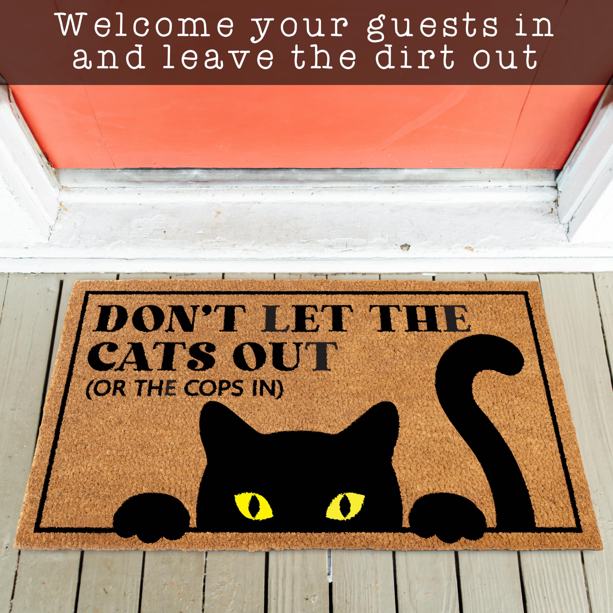 MAINEVENT entryway mat with cat design enhances porch first impression.