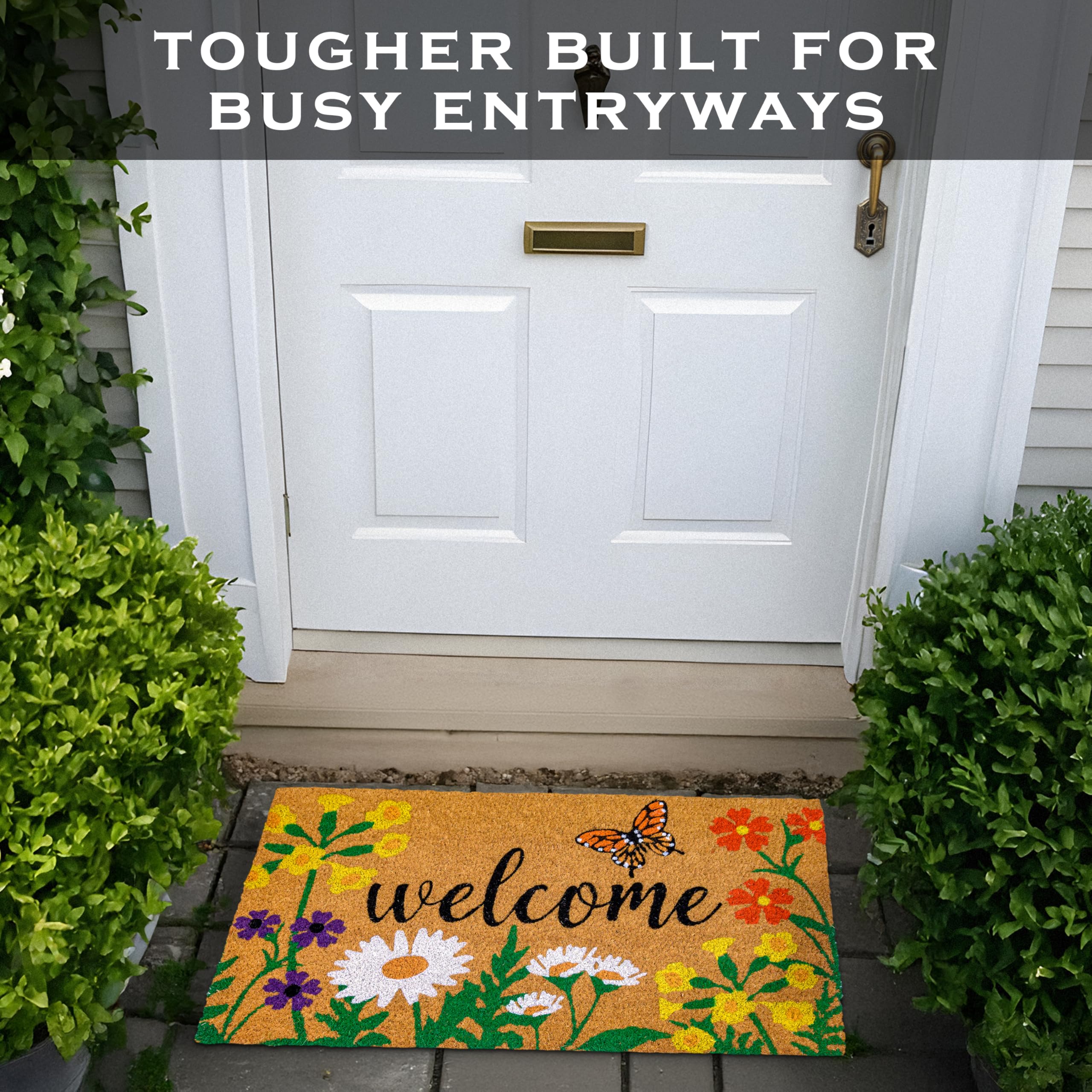 MAINEVENT Floral Doormat coir material showing natural fibers