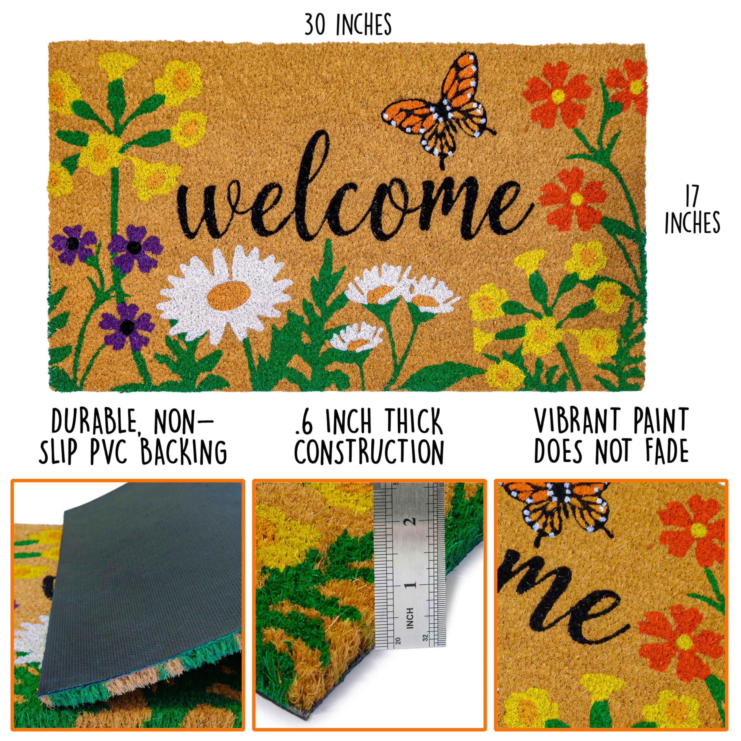 MAINEVENT Floral Doormat entry mat 30x17 for durable entry traffic
