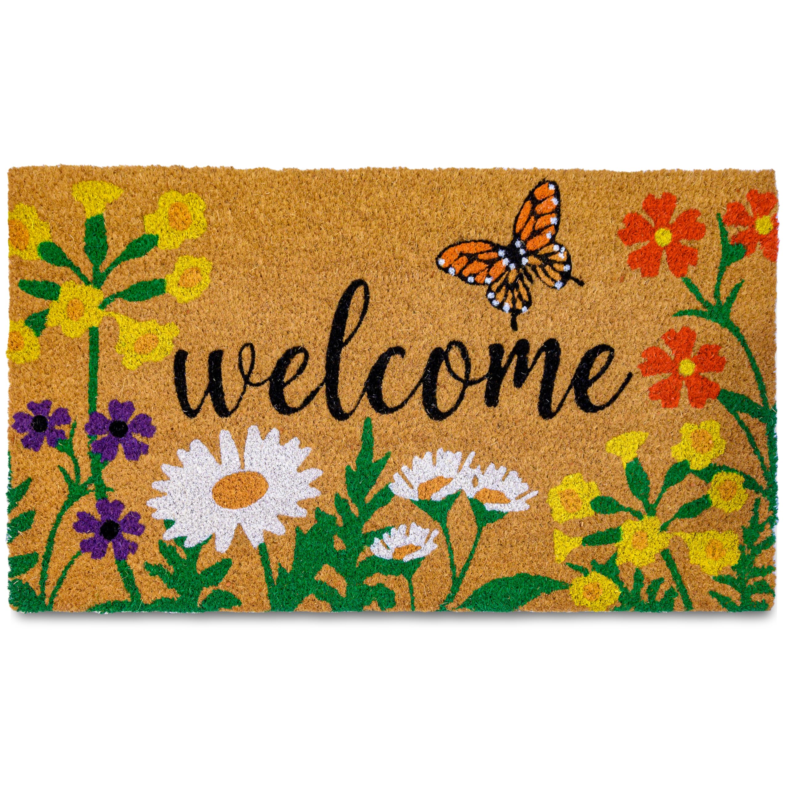 MAINEVENT Floral Doormat front view with vibrant petals welcoming guests