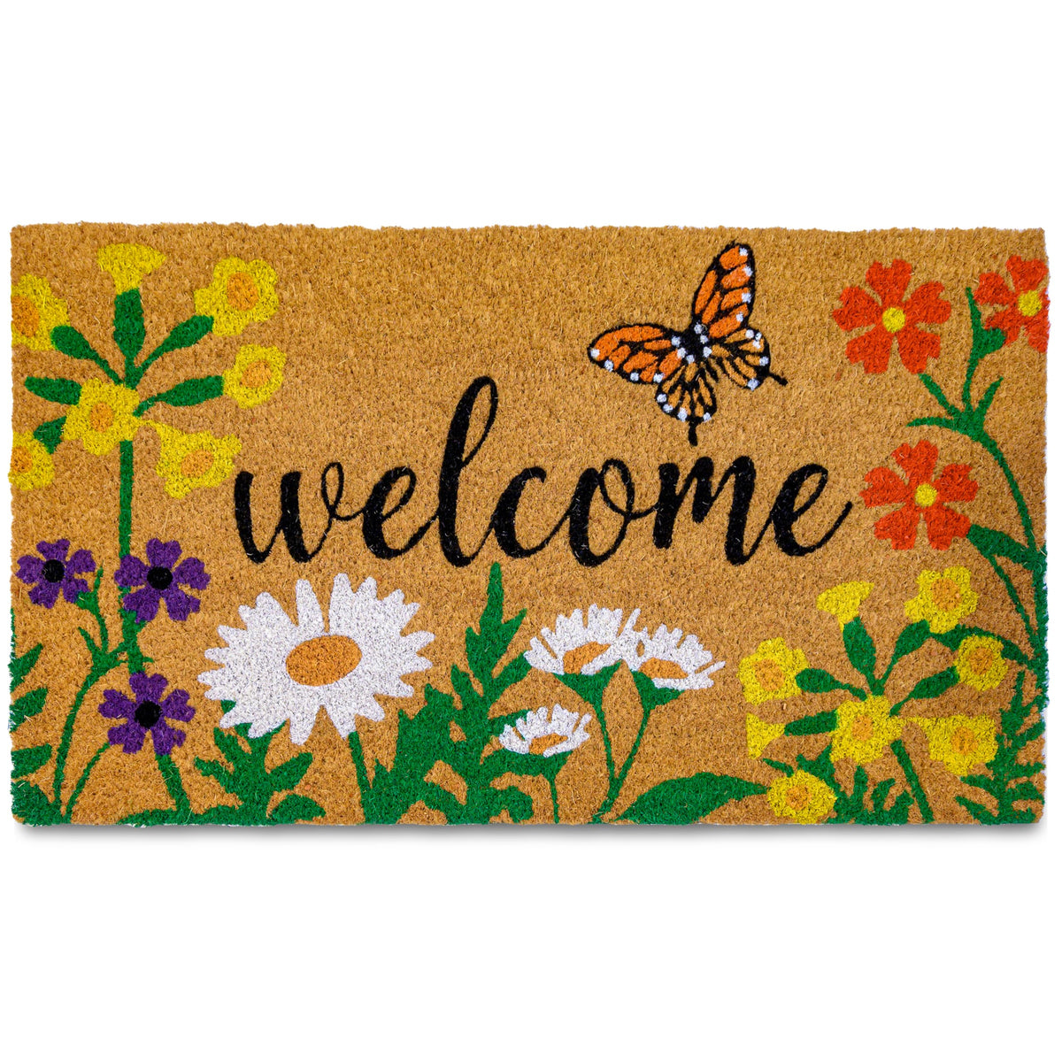 MAINEVENT Floral Doormat front view with vibrant petals welcoming guests