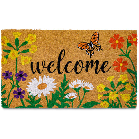 MAINEVENT Floral Doormat front view with vibrant petals welcoming guests